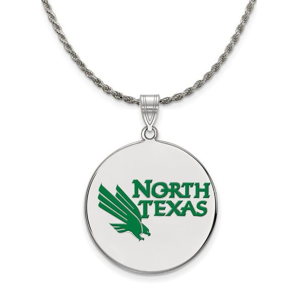 Sterling Silver North Texas XL Enamel Disc Pendant Necklace - 18 Inch - Picture 1 of 7